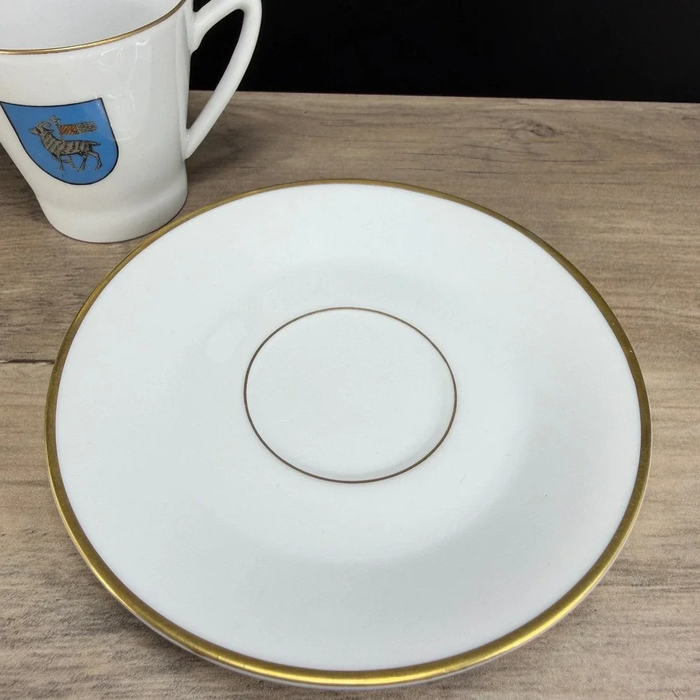 Upsala Ekeby Karlskrona Gotland Sweden‎ Demitasse Cup Saucer Skawonius Gold Trim